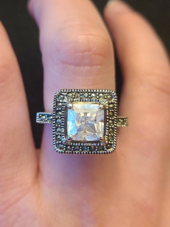 (image for) Jewels by Park Lane DESIRE Marcasite & CZ Silvertone Size 7.25 Ring